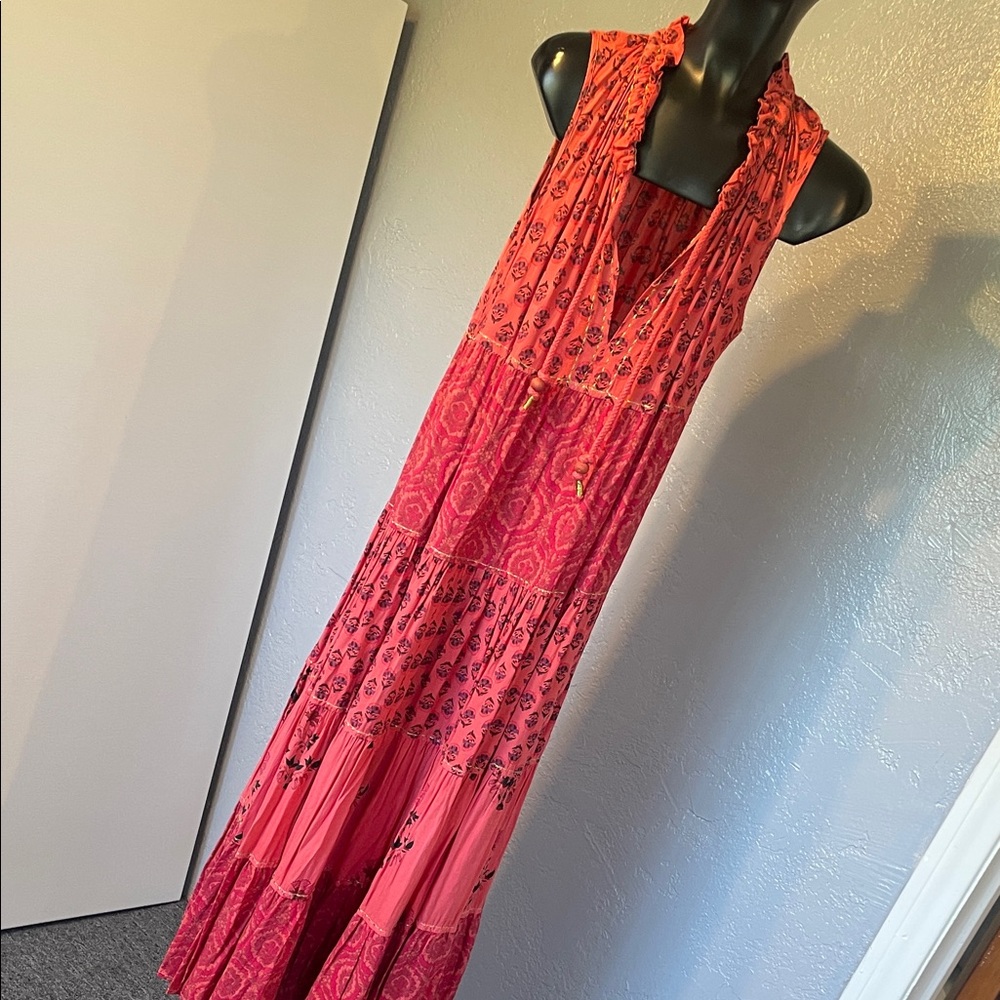 Chelsea & Theodore Coral Patterned Maxi Dress